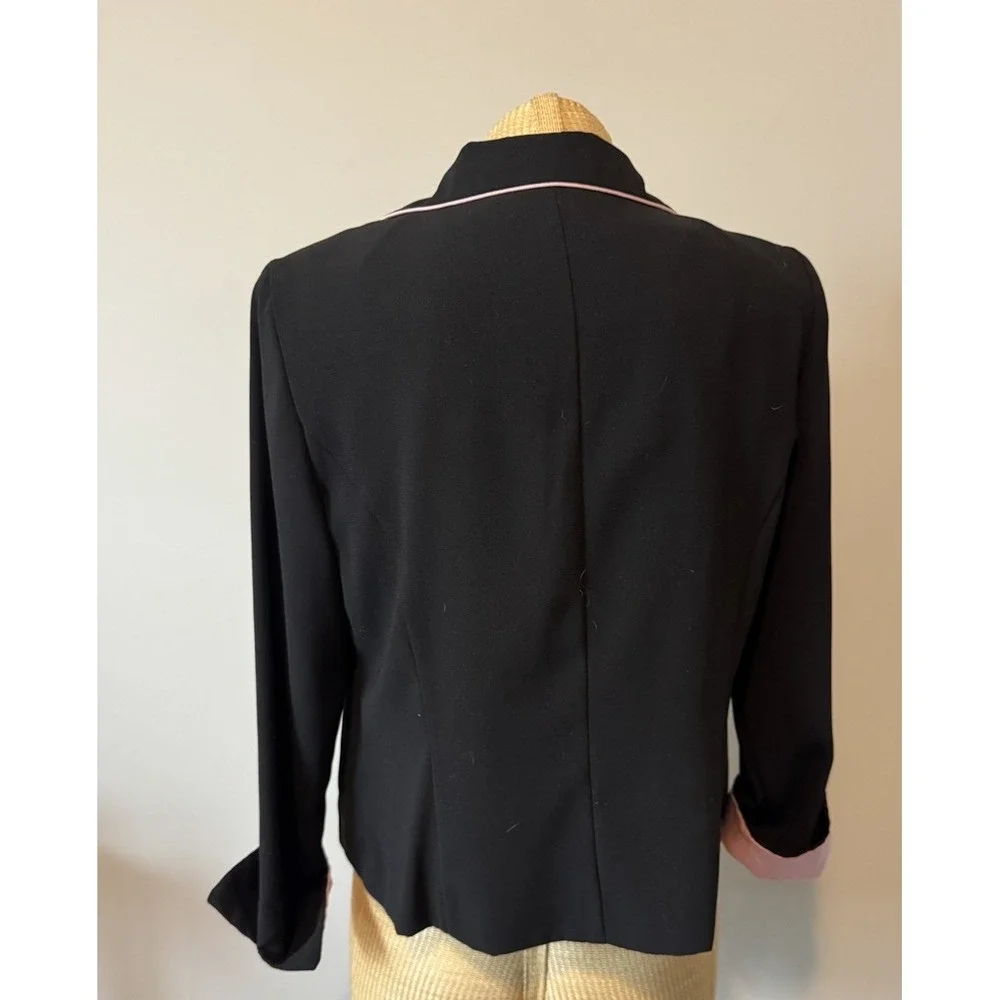 VTG Y2K Sag Harbor Jacket Blazer Black‎ Pink Embroidered Flowers Goth Girly Sz 8